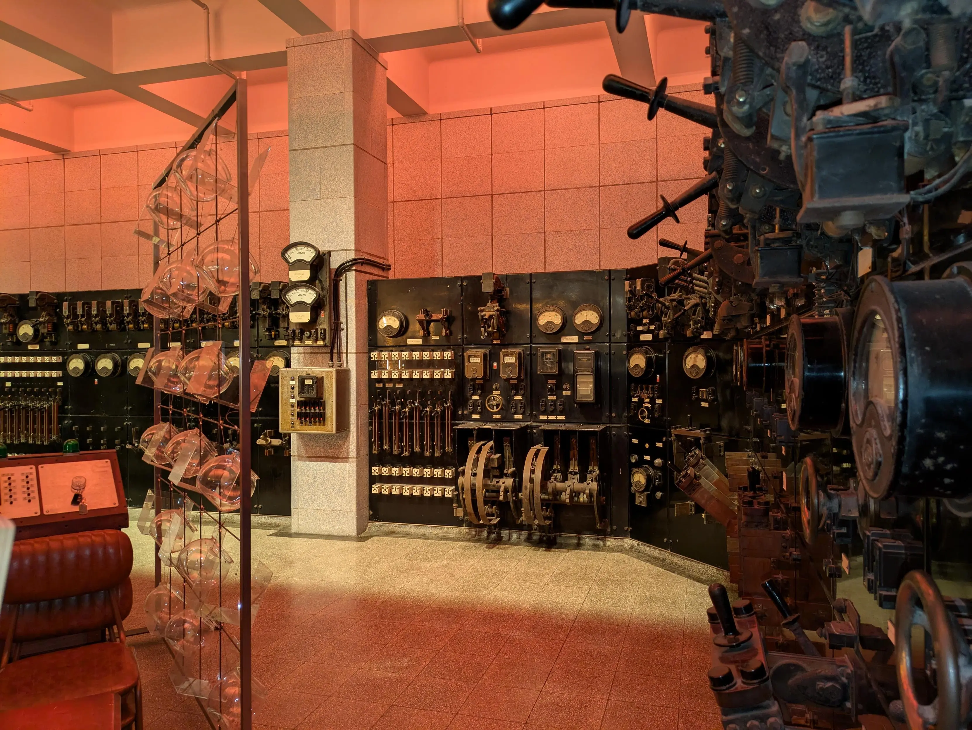 Photo shows a room full of mid C20 electrical equipment at Battersea Power Station