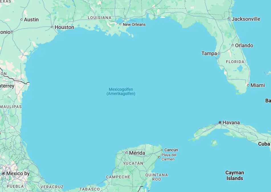 A map of the Gulf of Mexico that reads "Mexicogolfen (Amerikagolfen)"