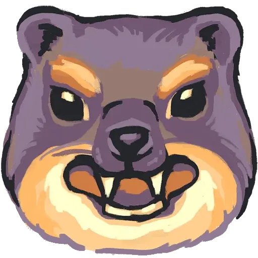 a stylized illustration of a hyrax head with a snarling and angry expression.