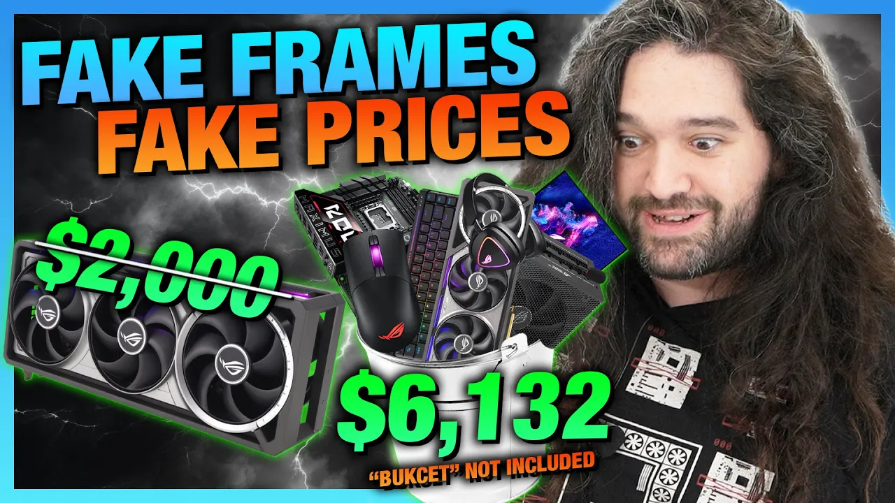 Steve Burke from Gamers Nexus looking absolutely incredulous at a bucket of trash components bundled to a 5090 GPU