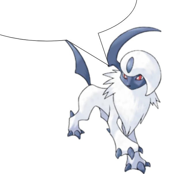 Absol with a cutoff speech bubble