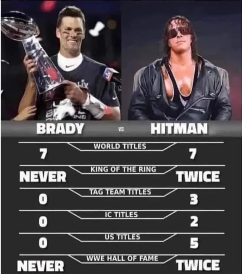 tale of the tape showing how much better Brett Hart is than some football player named Brady, clearly a gimmick name from bad creative