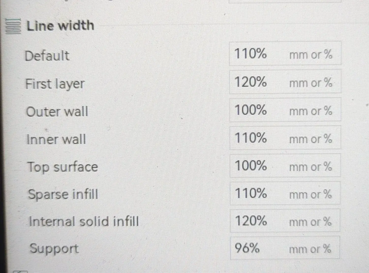 slicer settings for layer widths