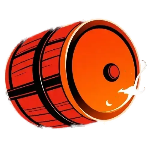 An icon of powder barrel in orange-red, black and white colors