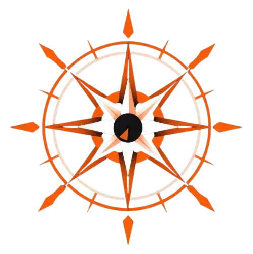 a minimalist compass icon. Orangered color