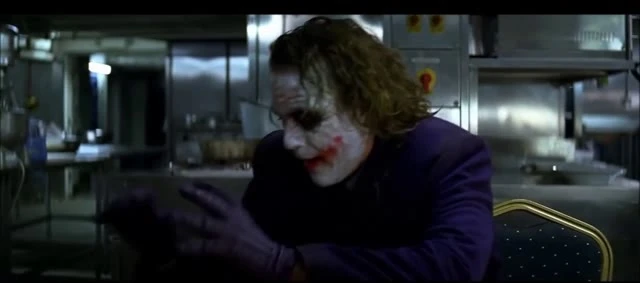 joker in dark knight just after the pencil trick - it's gone