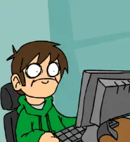 Screenshot of Edd from Eddsworld staring at a monitor, visibly shocked.