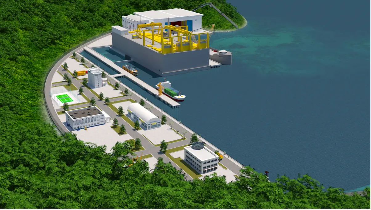 illustration of Thorcon 500 prototype power plant at Kelasa Island, Indonesia