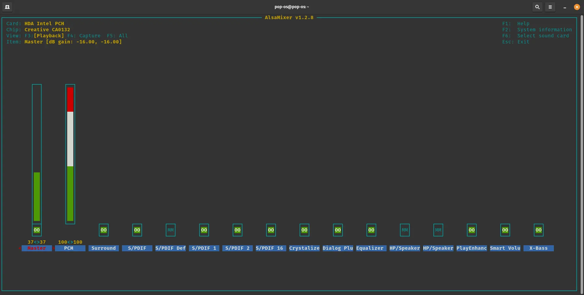 alsamixer HDA Intel PCH levels