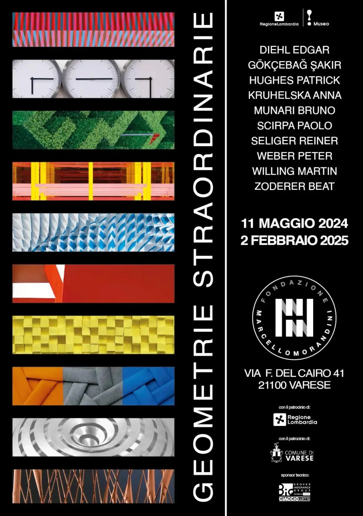 Locandina della mostra "Geometrie Straordinarie" presso la Fondazione Marcello Morandini, Varese