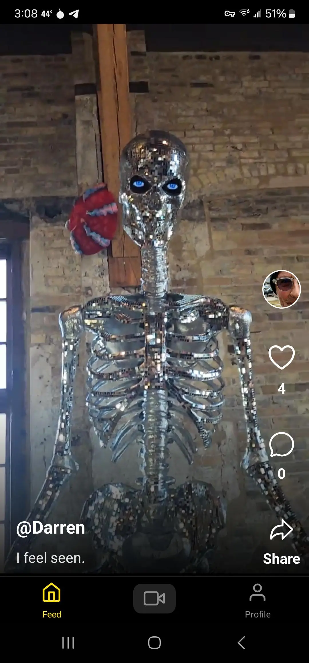 A screen shot of a loops video in the app. Showing a skeleton.