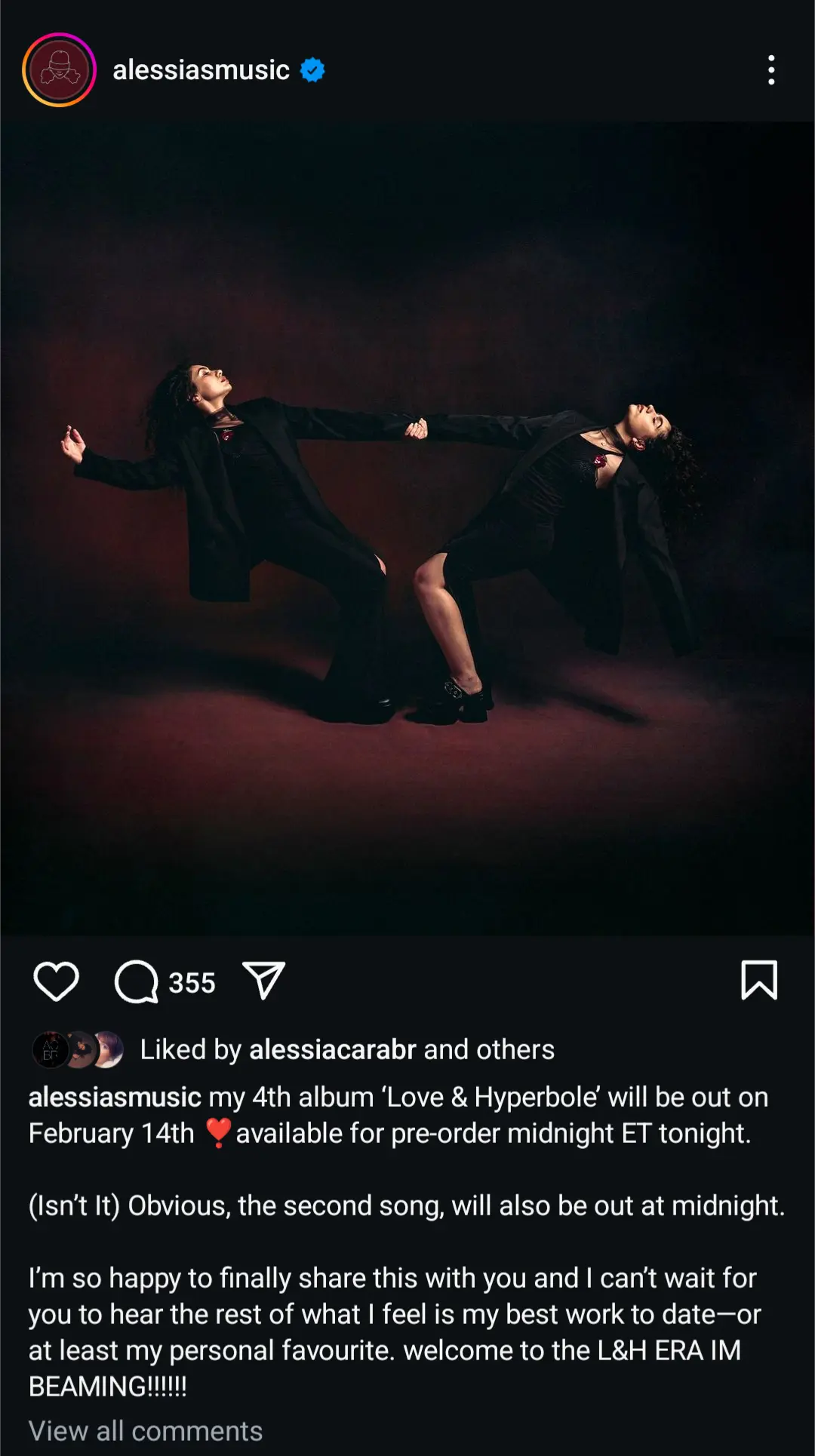 Alessia's official announcement on Instagram.