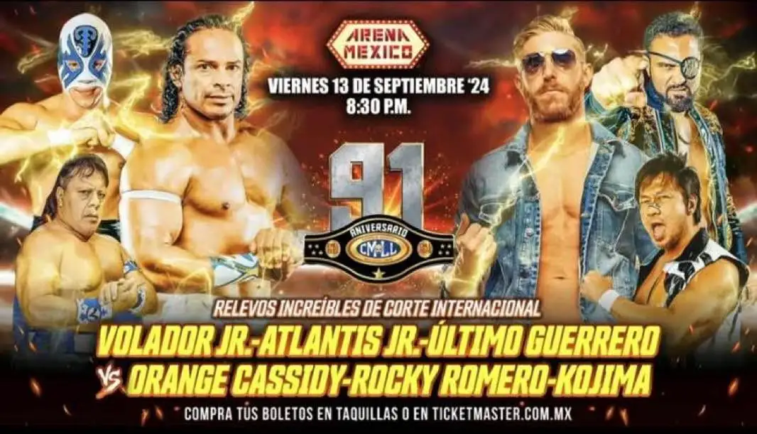 The Conglomoration and Bread Club merge as Orange Cassidy (and Rocky Romero) team up with Satoshi Kojima to face CMLL's own on Sept 13th in Arena Mexico!