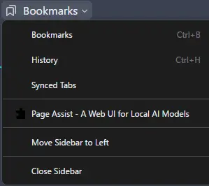 dropdown menu with sidebar options